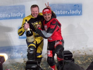 Stefan Raab und Georg Hackl bei der WokWM 2008 in Altenberg