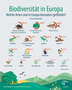 Infografik der Weltnaturschutzunion über gefährdete europäische Arten und Biodiversitätsverlust