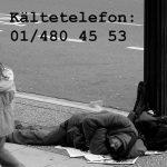 Bild eines obdachlosen Menschen, der auf der Straße liegt. Kältetelefon: 01/480 45 53