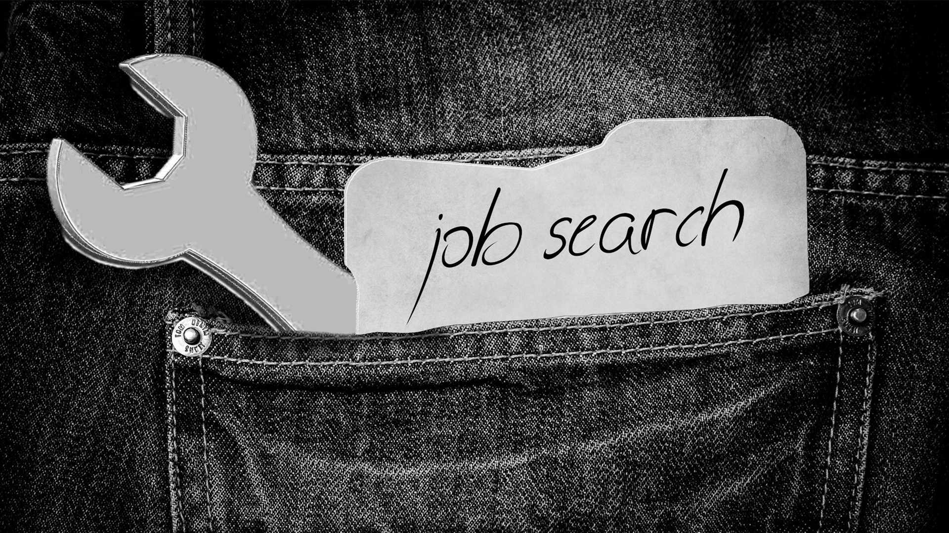 Hosentasche mit Zettel: "Job Search"